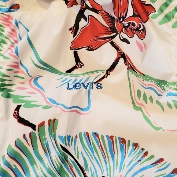 LEVI'S Tropical Hawaiian Floral Flower  White Windbreaker Hooded Jacket Size L - Picture 7 of 12
